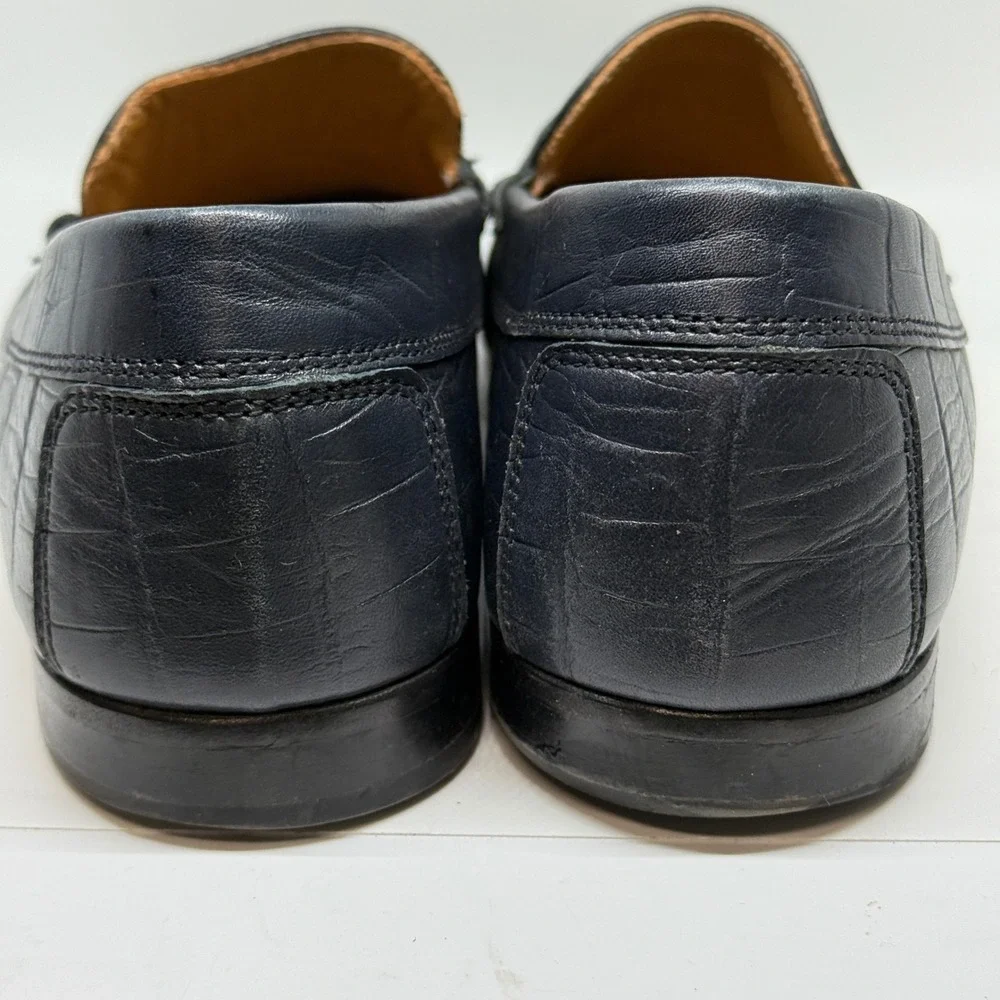 Donald Pliner Mens Blue Embossed Leather Bit Loafer Shoes 11.5M Made in‎ Italy